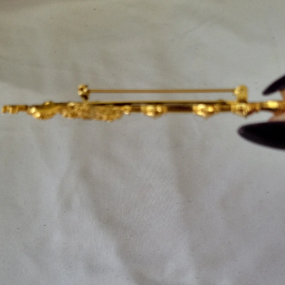 Vintage Gold Tone Crown Cross Scepter Pin